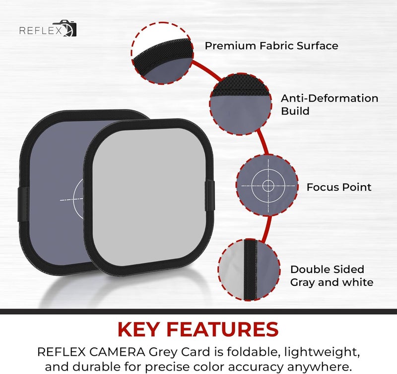 Reflex Camera 20cm (8"x8") Double Sided White Balance 18% Grey Card - Portable Gray Reference Reflector for Photo & Camera Colour Correction - Achieve Accurate White Balance in Every Shot - Image 5